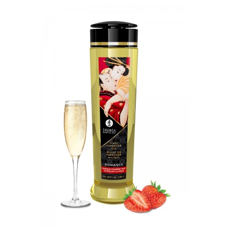 Huile de massage parfum fraise & vin pétillant - Shunga